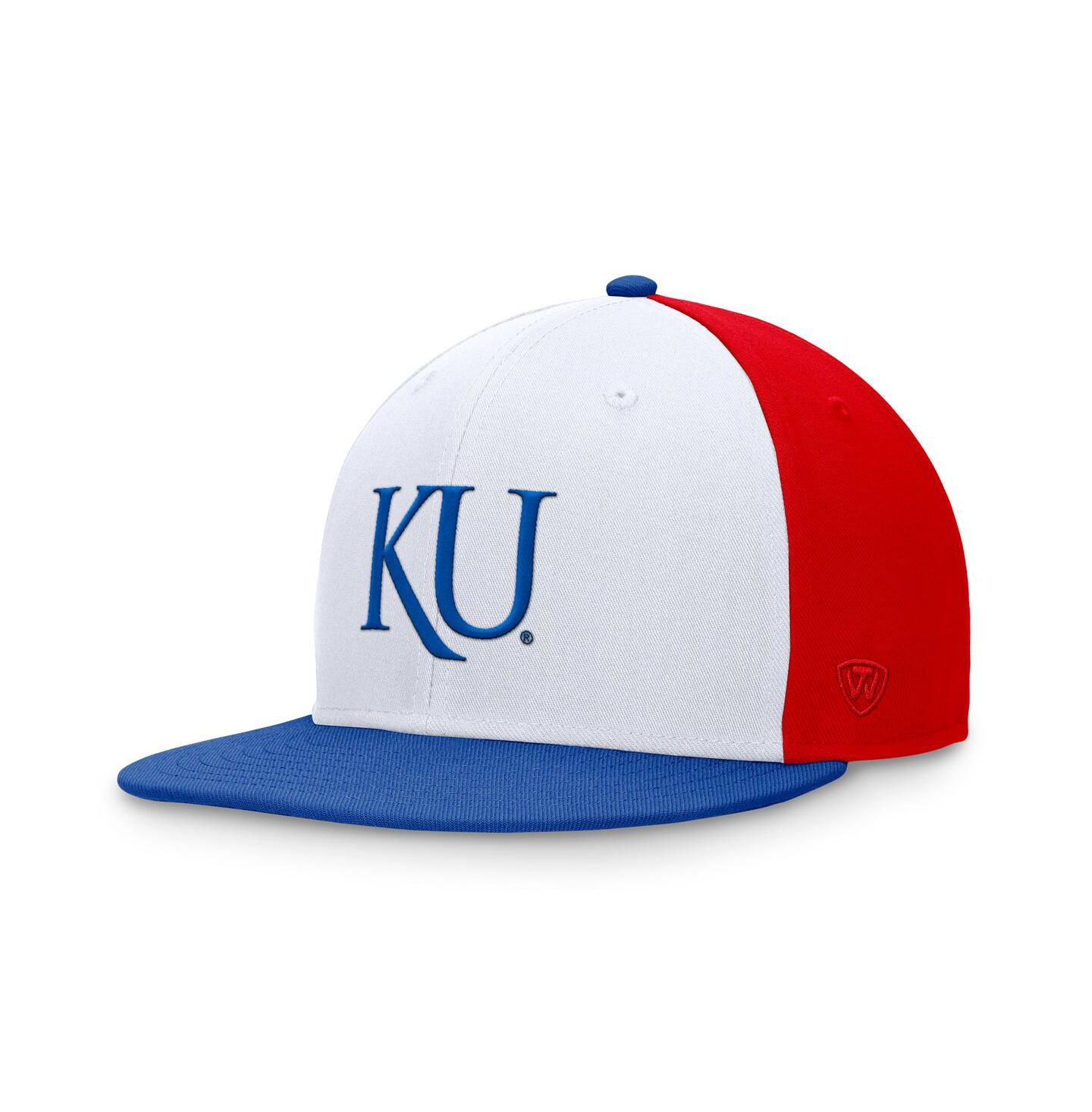 Мужская кепка Top of the World White/Royal Kansas Jayhawks Tri-Tone Heritage Collector Fitted Hat — фото 1