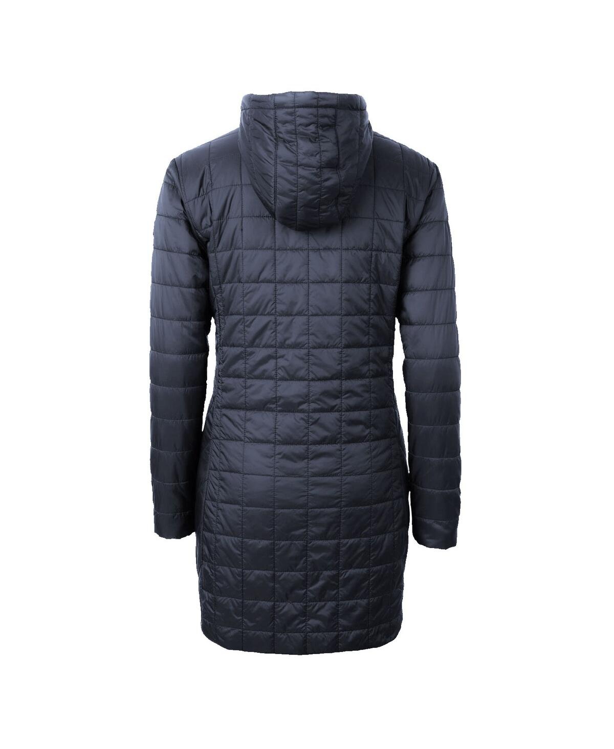 CUTTER & BUCK WOMEN'S HEATHER NAVY NOTRE DAME FIGHTING IRISH RAINIER PRIMALOFT HOODED LONG COAT 