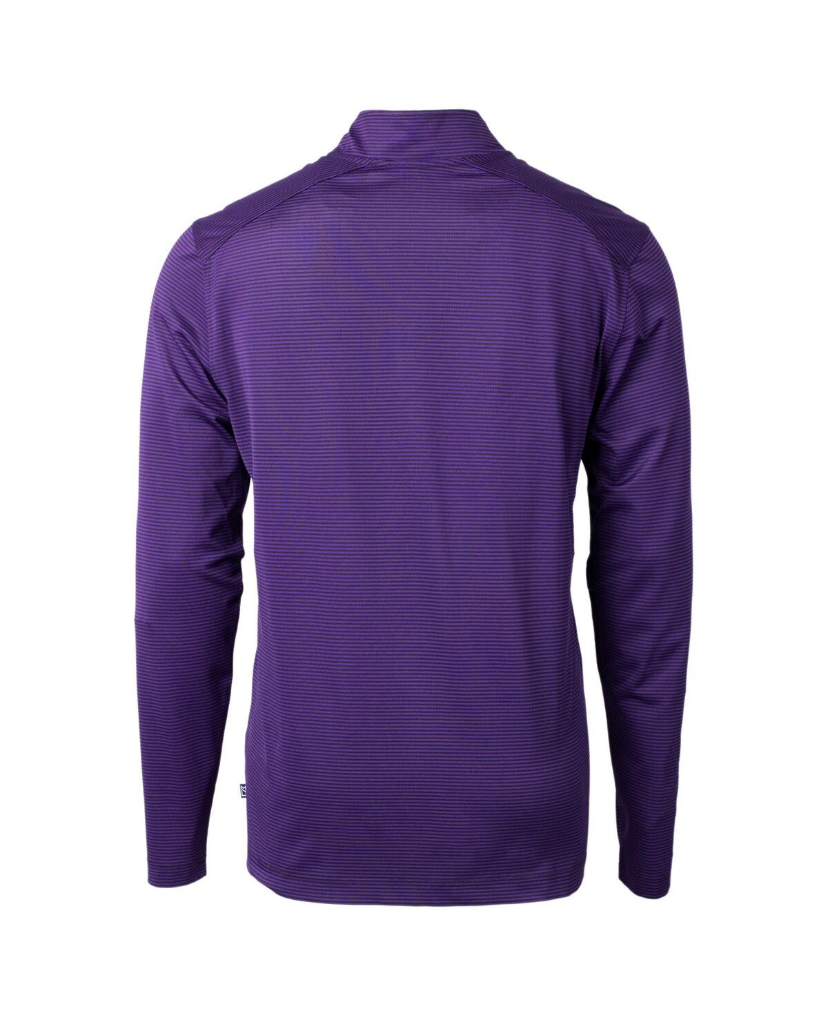 Cutter & Buck Men's Purple/black Minnesota Vikings Virtue Pique Micro Stripe Quarter-zip Pullover Top In Purple,black