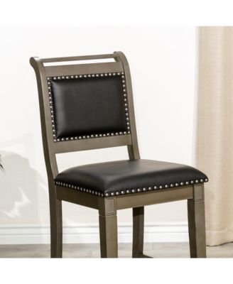 24" Counter Height Farmhouse Stool, Leather Seat, Rustic Upholstered Kitchen Stool (1PK)-The Pop Home