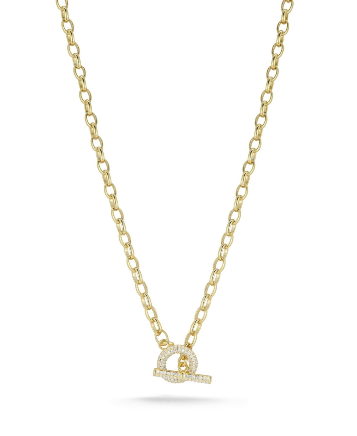 14K Gold Plated Sterling Silver Pave Toggle Clasp Necklace - Silver