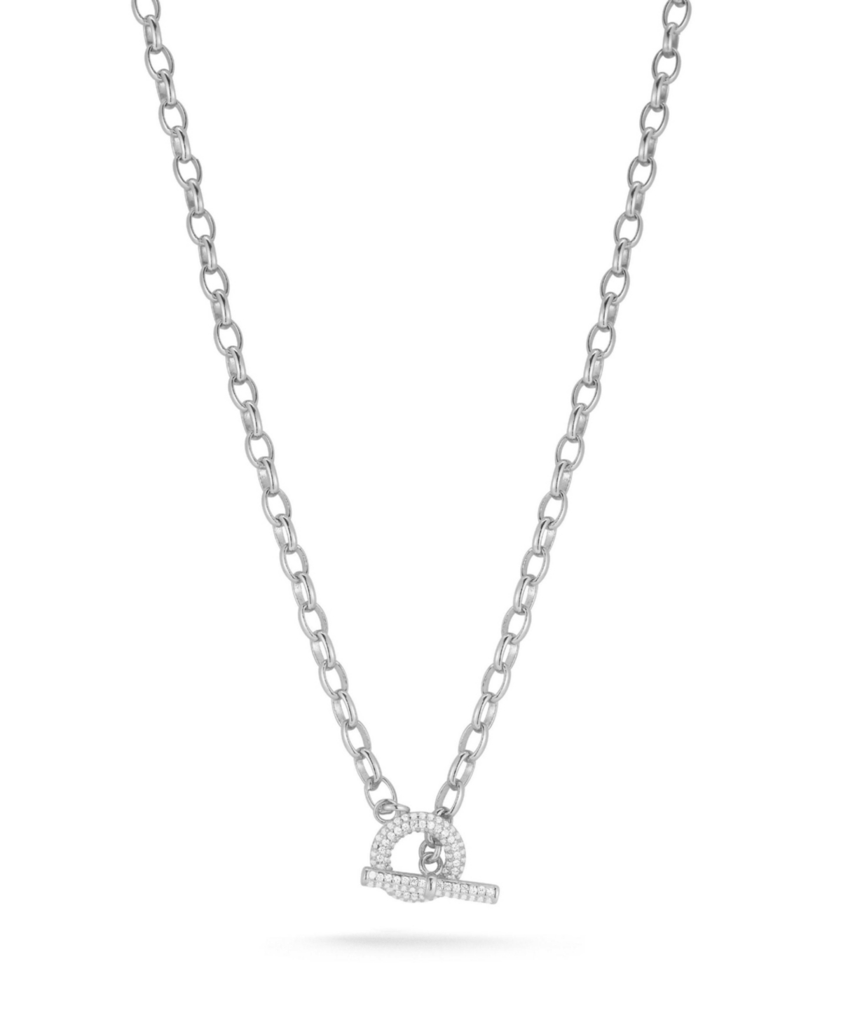 14K Gold Plated Sterling Silver Pave Toggle Clasp Necklace - Silver