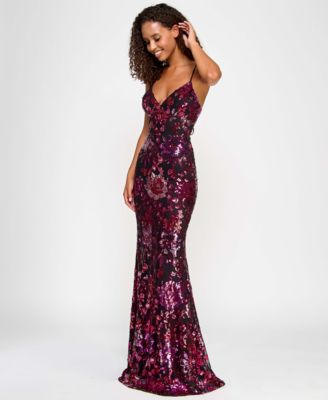Juniors' Sequin Embellished V-Neck Sleeveless Gown, Created for Macy's
