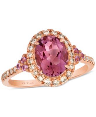 Le Vian - Passion Fruit Tourmaline (1-1/2 ct. t.w.), Bubble Gum Pink Sapphire (1/10 ct. t.w.), &  Nude Diamond (1/4 ct. t.w.) Halo Ring in 14k Rose Gold
