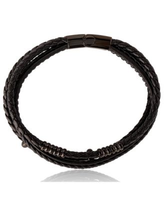 Stainless Steel Triple Row Black Cord Bracelet - 8.25"