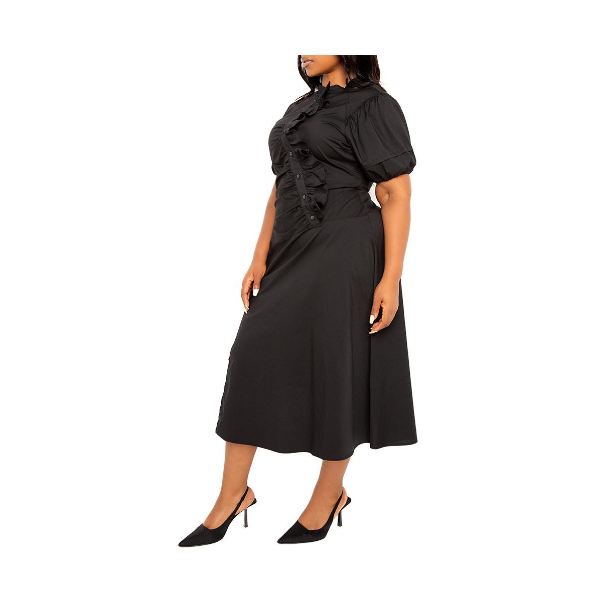 Shop Buxom Couture Women's Plus Size Asymmetrical Ruffle Shirt Dress In Black