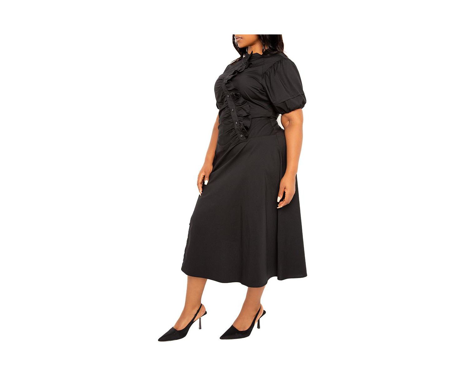 Women's Plus Size Asymmetrical Ruffle Shirt Dress