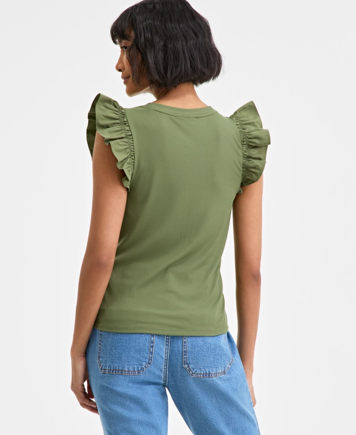 On 34th Women's Ruffle-sleeve Knit Top, Created For Macy's In Olivine