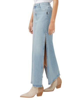 Women's Side Split Denim Maxi Skirt