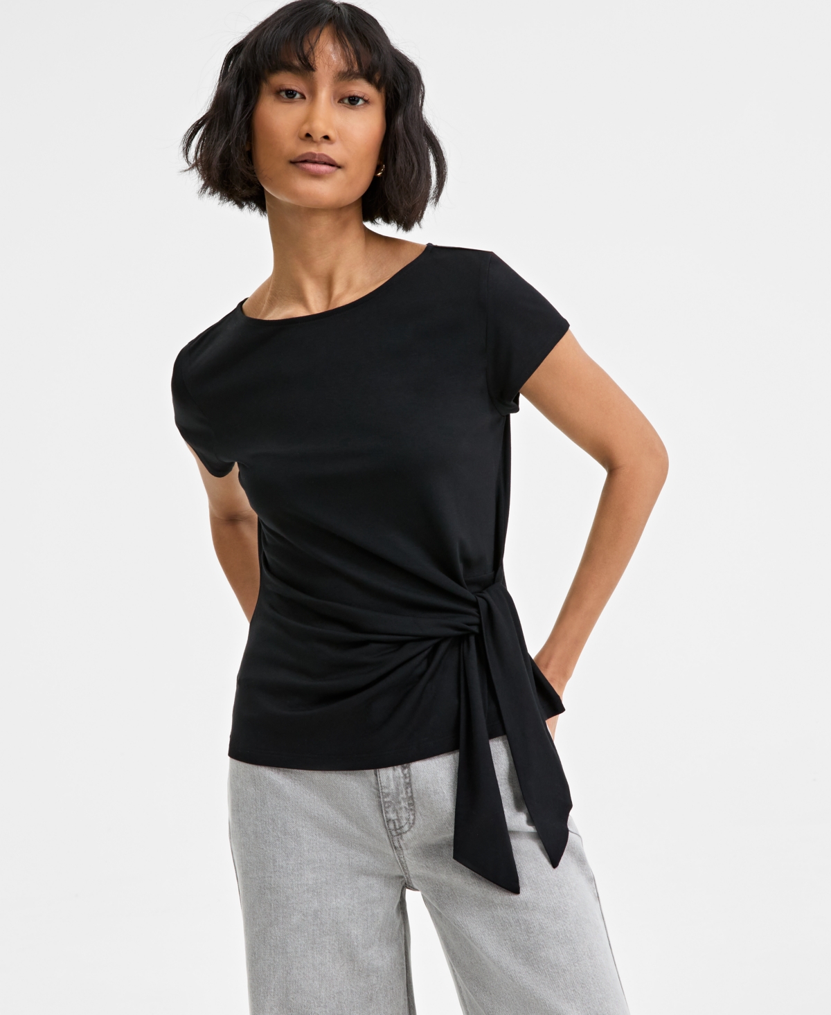 Women's Side-Tie Short-Sleeve Top, Exclusively at Macy's - Orchid Bouquet