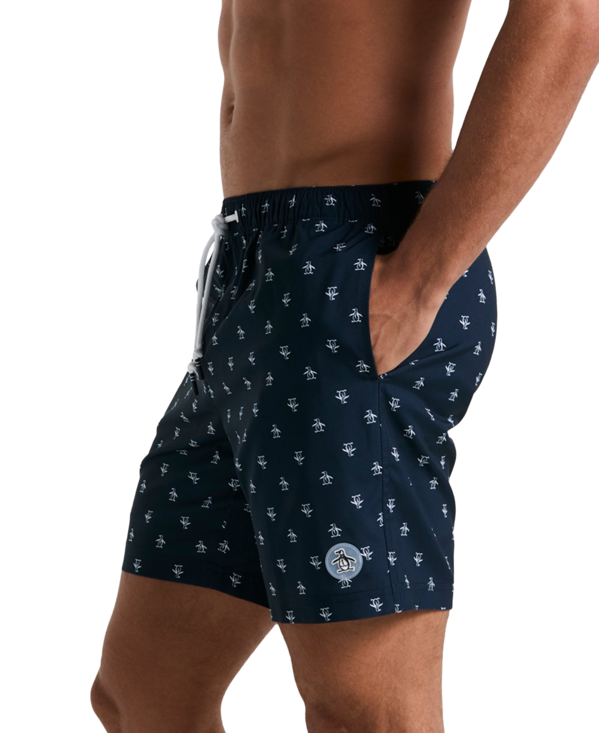 Original Penguin Men's Slim Fit Logo Print Drawstring 7" Swim Trunks In Ibizia Blue