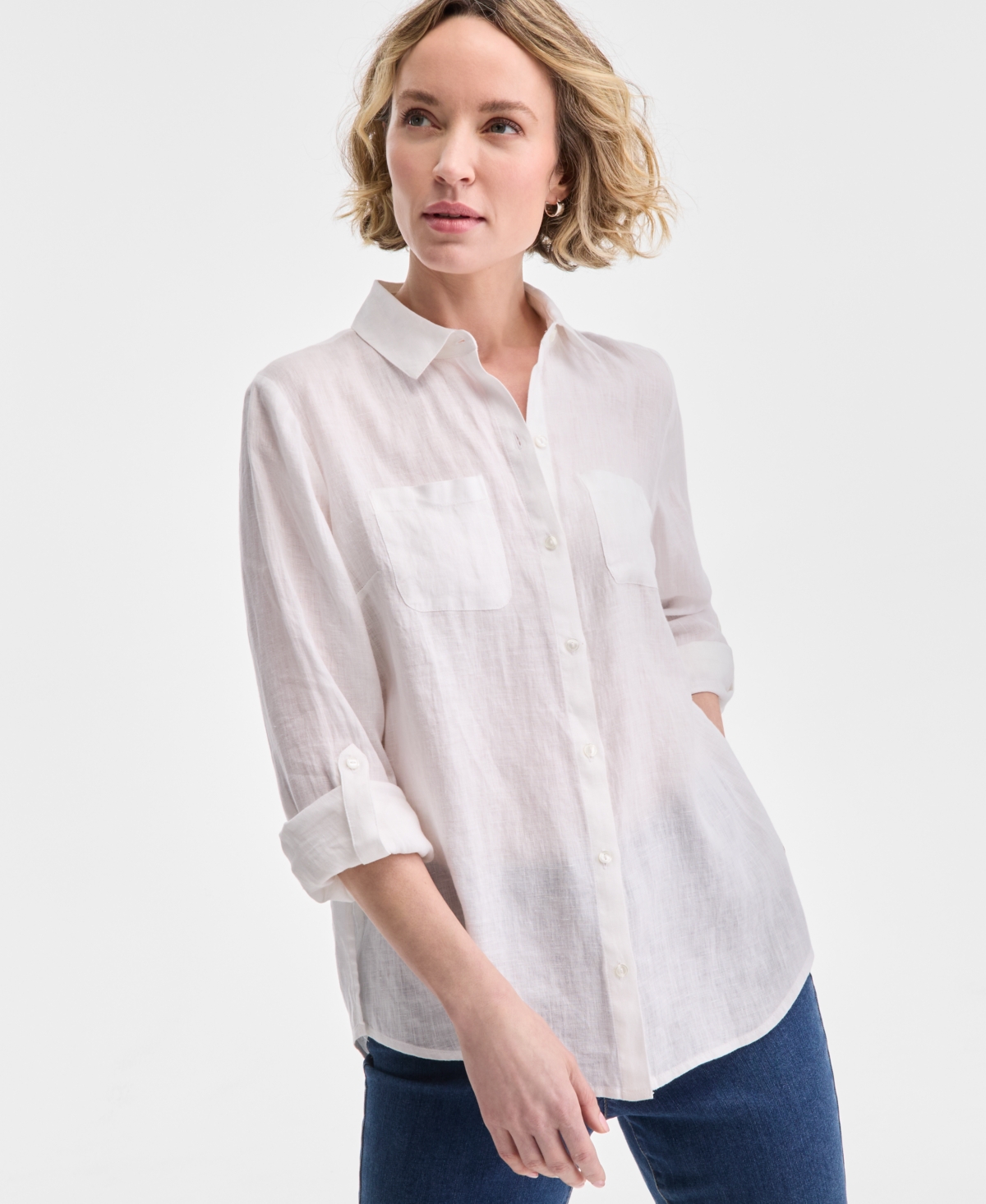 Women's 100% Linen Shirt, Created for Macy's - Light Pool Blue