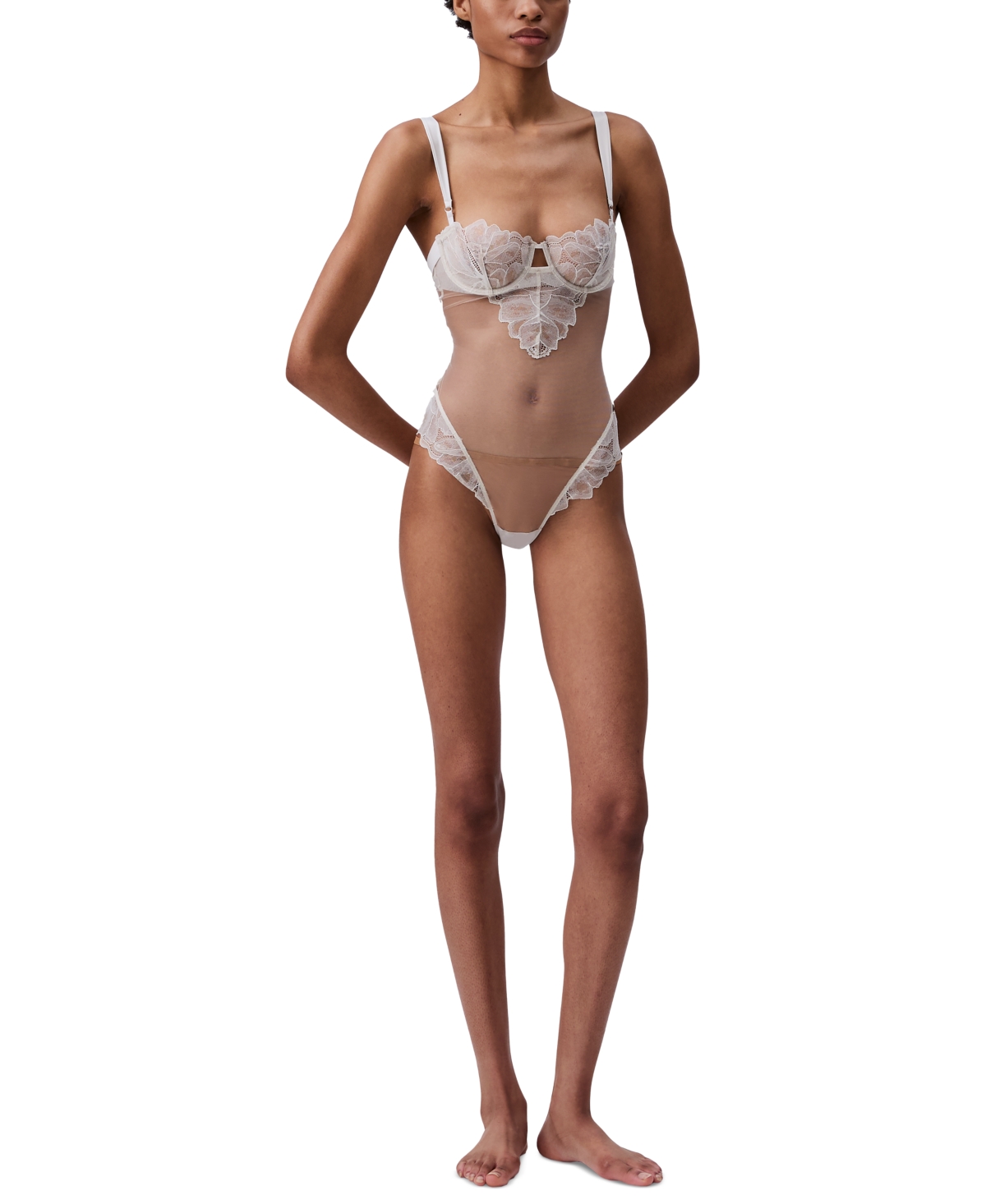 Calvin Klein Women's Floral Lace Bodysuit Qf8033 In Chalk