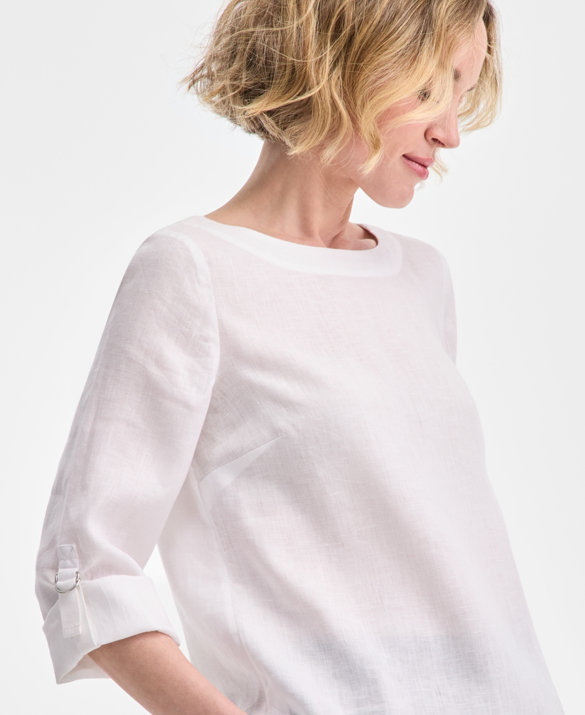 CHARTER CLUB WOMEN'S 100% LINEN D-RING TOP, CREATED FOR MACY'S 