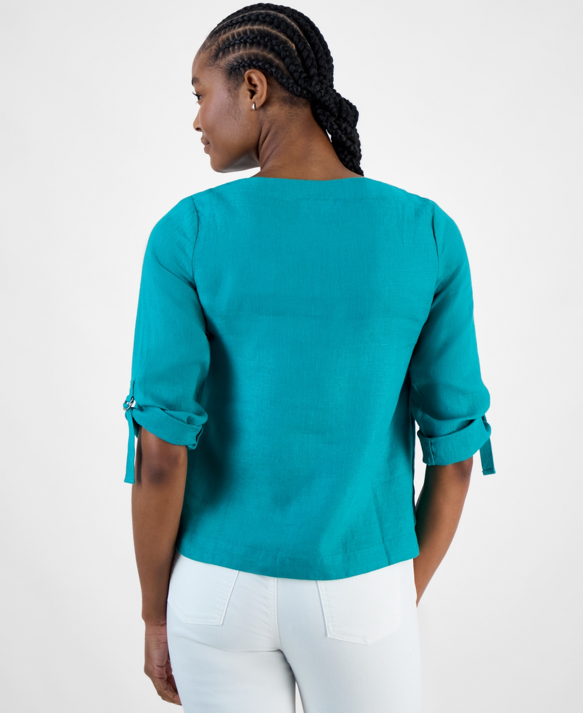 CHARTER CLUB WOMEN'S 100% LINEN D-RING TOP, CREATED FOR MACY'S 