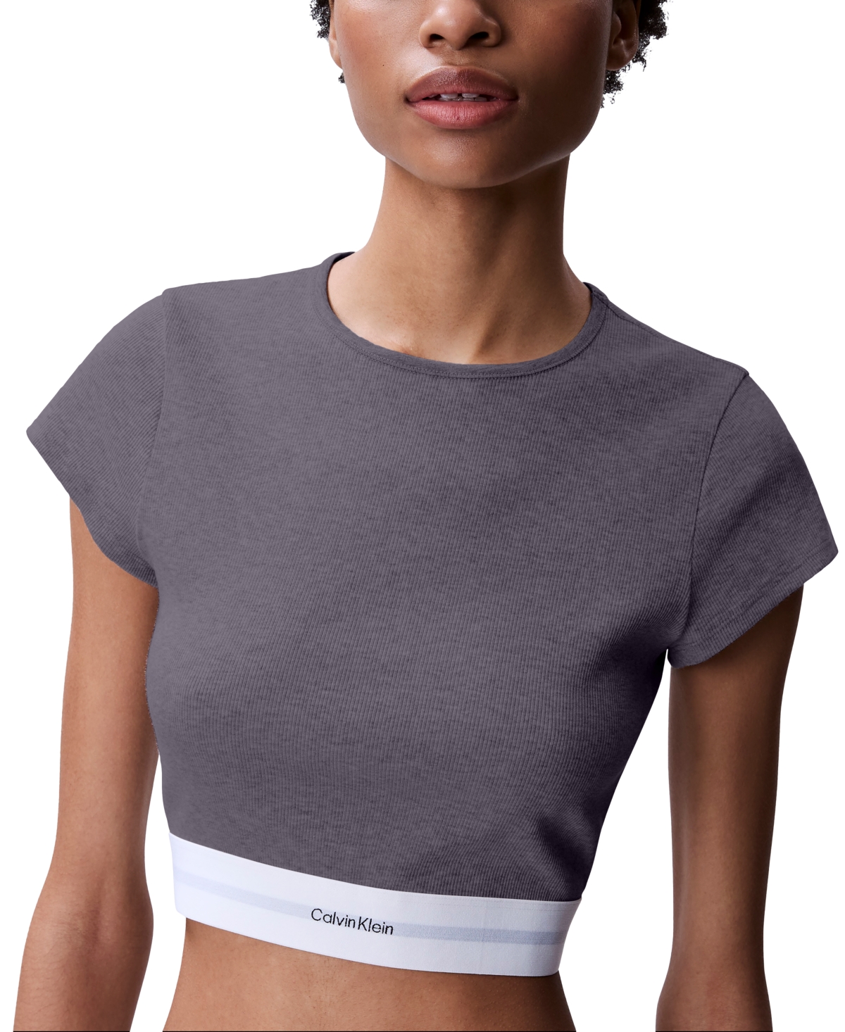 CALVIN KLEIN WOMEN'S RIBBED CROPPED TEE QS7349