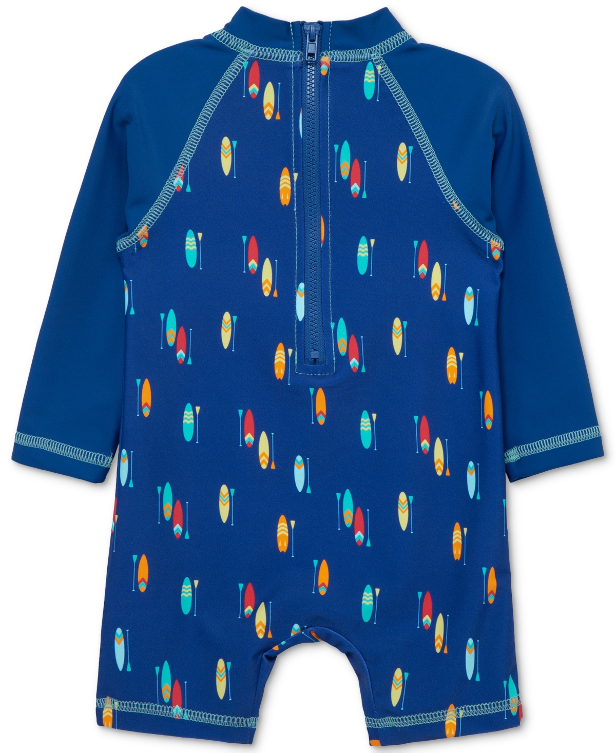 Shop Little Me Baby Boys Surf-print Long-sleeve Rash Guard One-piece In Blue