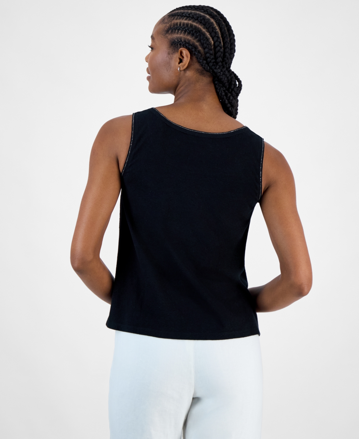 CHARTER CLUB WOMEN'S EMBELLISHED LINEN-BLEND TANK TOP, EXCLUSIVELY AT MACY'S 