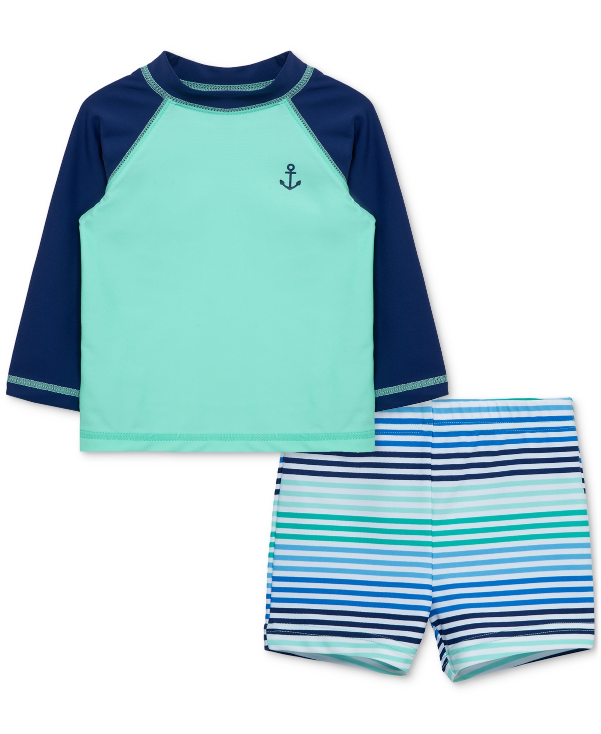 Little Me Baby Boys 2-pc. Anchor Rash Guard & Swim Trunks Set In Green,blue