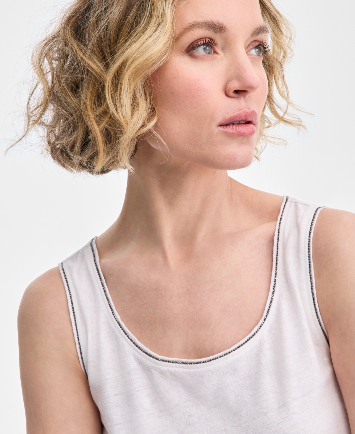 CHARTER CLUB WOMEN'S EMBELLISHED LINEN-BLEND TANK TOP, EXCLUSIVELY AT MACY'S 