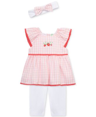 Baby Girls 3-Pc. Strawberry Check Top, Leggings & Headband Set