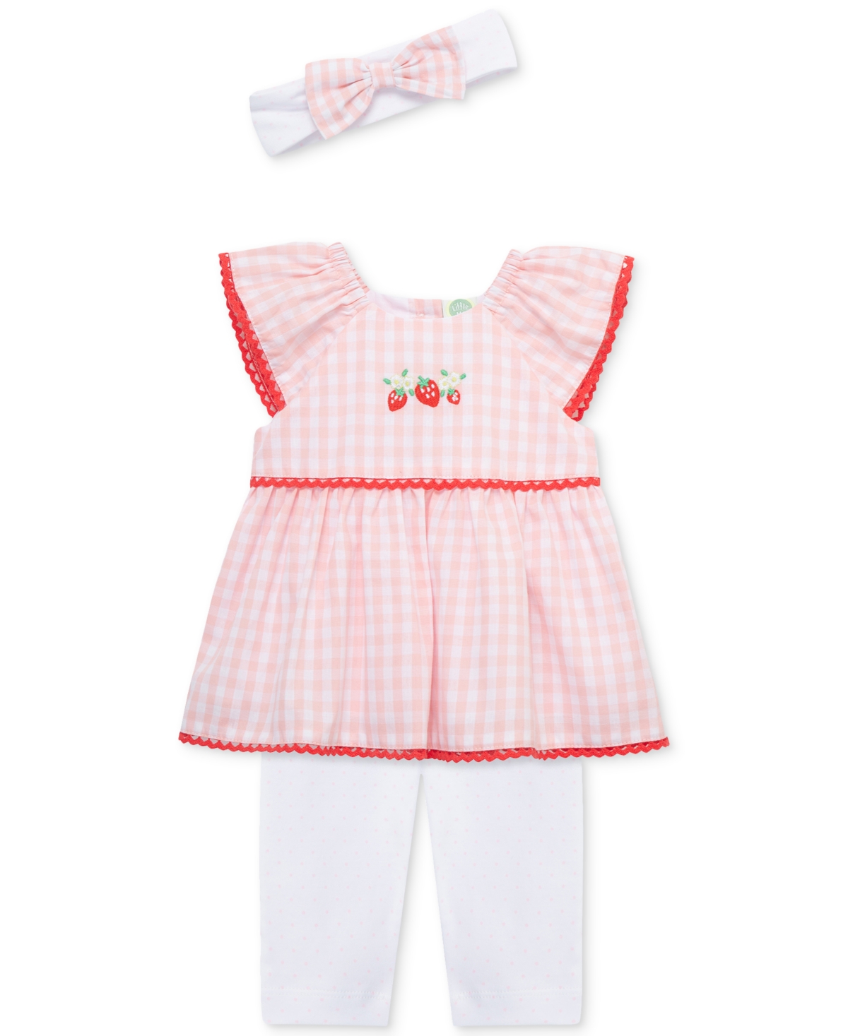 Little Me Baby Girls 3-pc. Strawberry Check Top, Leggings & Headband Set In Pink,red
