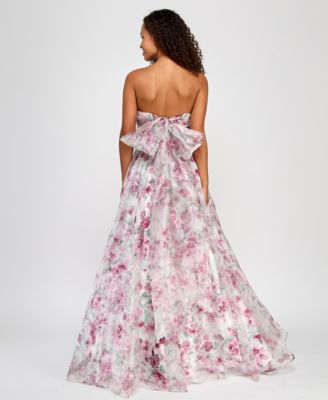 Juniors' Pleated Strapless Floral-Print Gown, Created for Macy's