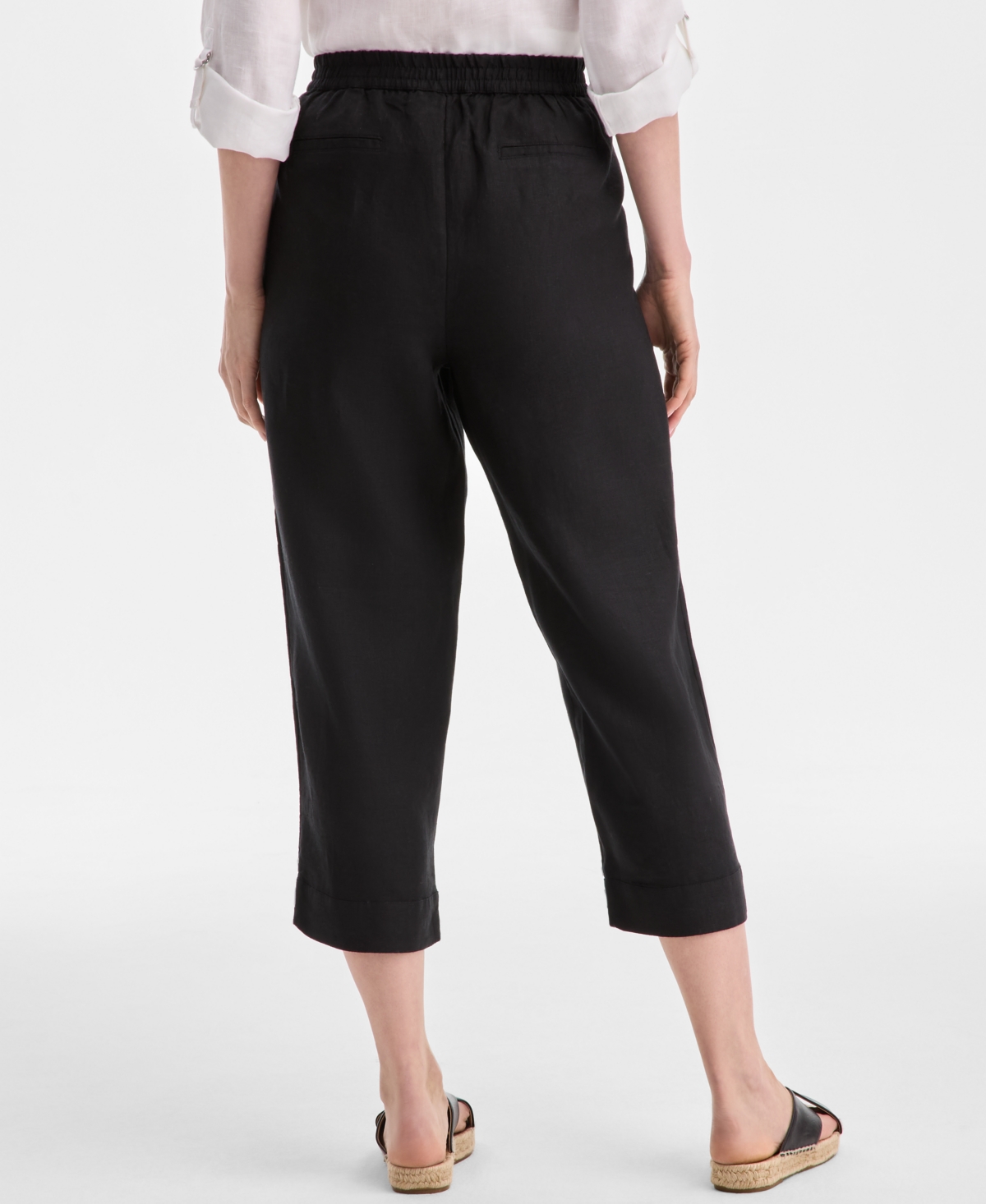 CHARTER CLUB WOMEN'S EMBROIDERED 100% LINEN CROPPED PANTS, EXCLUSIVELY AT MACY'S 
