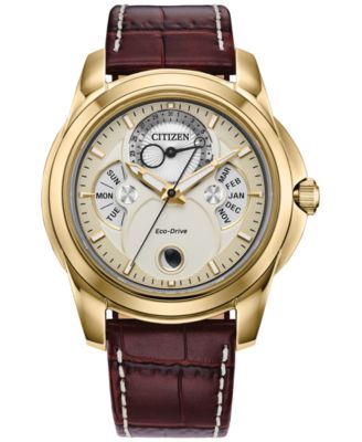 Men's Classic Calendrier Brown Leather Strap Watch 41.8mm