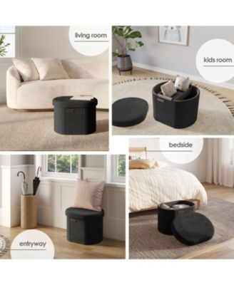 Ovel Boucle Ottoman Storage Bench-Modern Foot Stool, Makeup Vanity Stool, Perfect for Living Room & Bedroom Decor