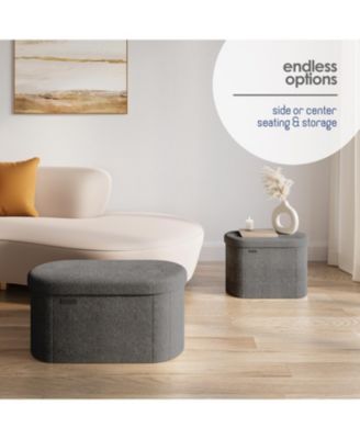 Ovel Boucle Ottoman Storage Bench – Modern Foot wood Stool, Makeup Vanity Stool, Perfect for Living Room & Bedroom Decor