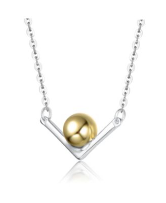 Sterling Silver Two-Tone with 14K Gold Plated Sphere and White Gold Plated Chain Chevron Pendant Necklace