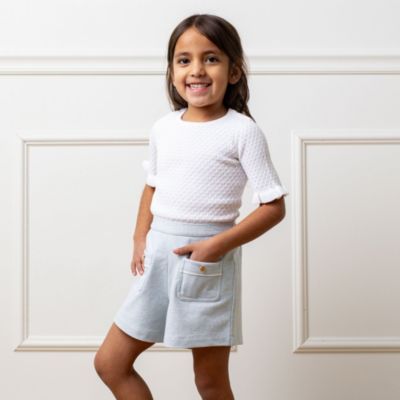 Girls Organic Short Sleeve Ruffle Edge Sweater Knit Top