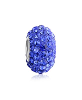 .925 Sterling Silver Solid Lilac Purple Crystal Spacer Charm Bead Core for Bracelet
