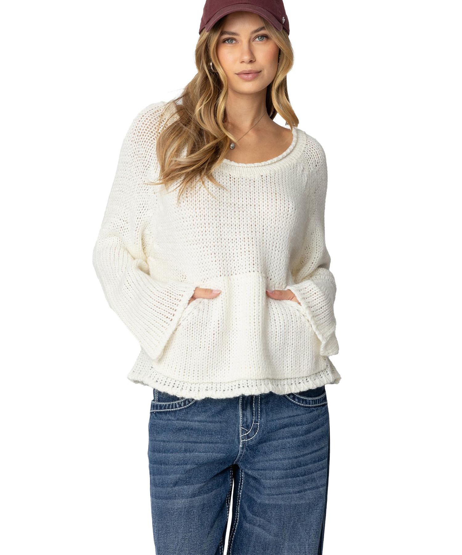 Womens Kangaroo Pocket Oversized Knit Top