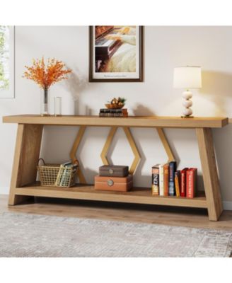 70.86-Inch Long Sofa Table for Living Room, 2-Tier Narrow Console Table with Storage, Wood Foyer Entryway Couch Table for Hallway, Entrance
