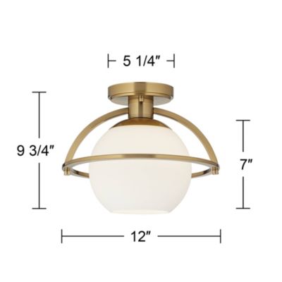 Oblys 12" Modern Semi Flush-Mount Ceiling Light Fixture Kitchen Foyer Round Warm Brass Finish White Glass