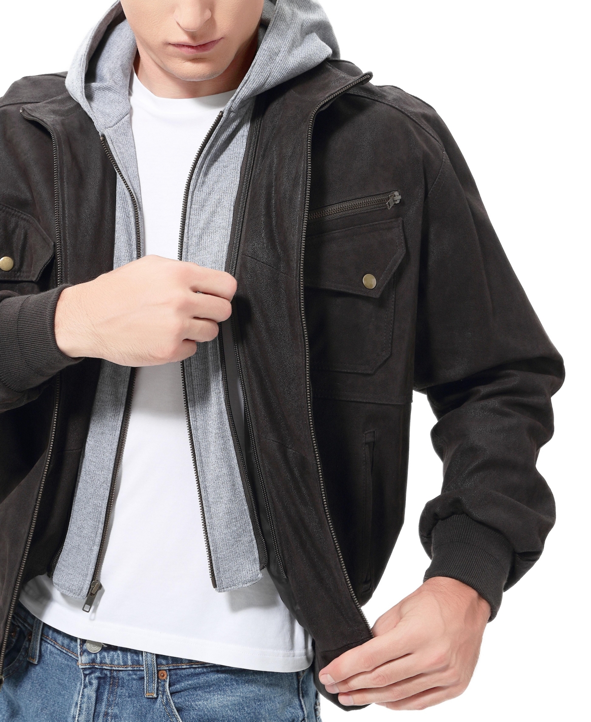 Bgsd Men Civic Distressed Leather Bomber Jacket