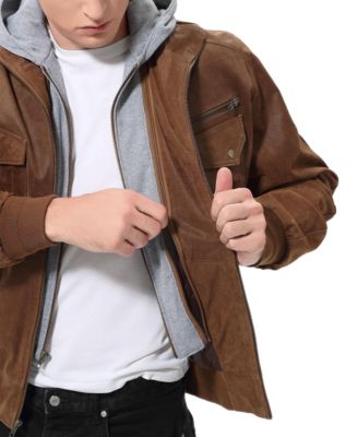 Men Civic Distressed Leather Bomber Jacket - Tall