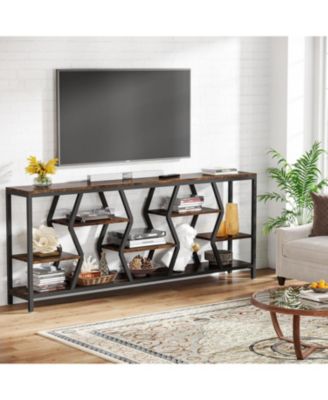 70.9 Inches Sofa Console Table with 4 Tier Wood Storage Shelves, Industrial Extra Long Narrow Entryway Accent Tables for Hallway, Living Room, Foyer (Rustic Brown)