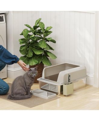 Stainless Steel Litter Box, High Sided Anti-Urine Leakage Non-Sticky