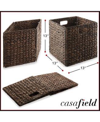 Collapsible Woven Water Hyacinth Storage Baskets, 13" x 13" Cube Organizers for Bathroom, Bedroom, Laundry, Pantry, Shelves