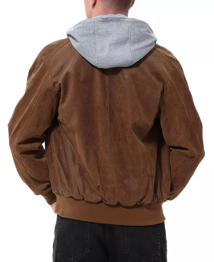 Men Civic Distressed Leather Bomber Jacket - thumbnail 3