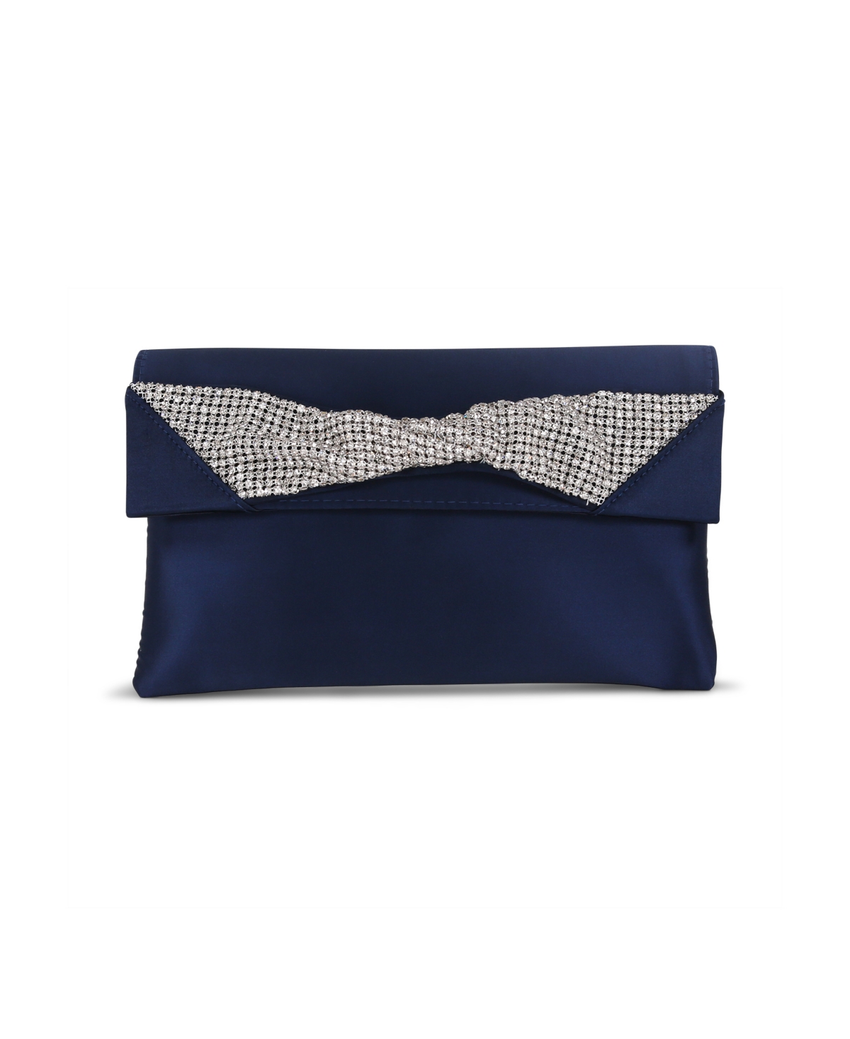 Woman's Jasmine Satin Envelope Clutch with Crystal Twist Accent - Navy