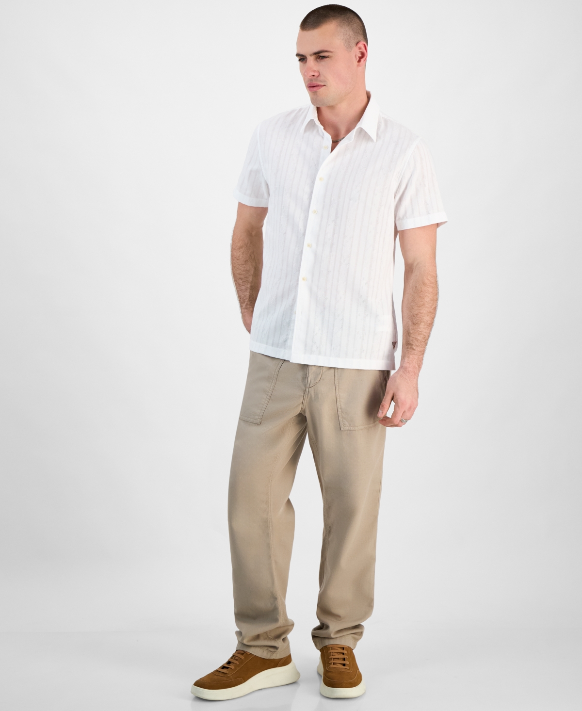 Guess Men's Wimbley Regular-fit Dobby Stripe Button-down Shirt In Pure White
