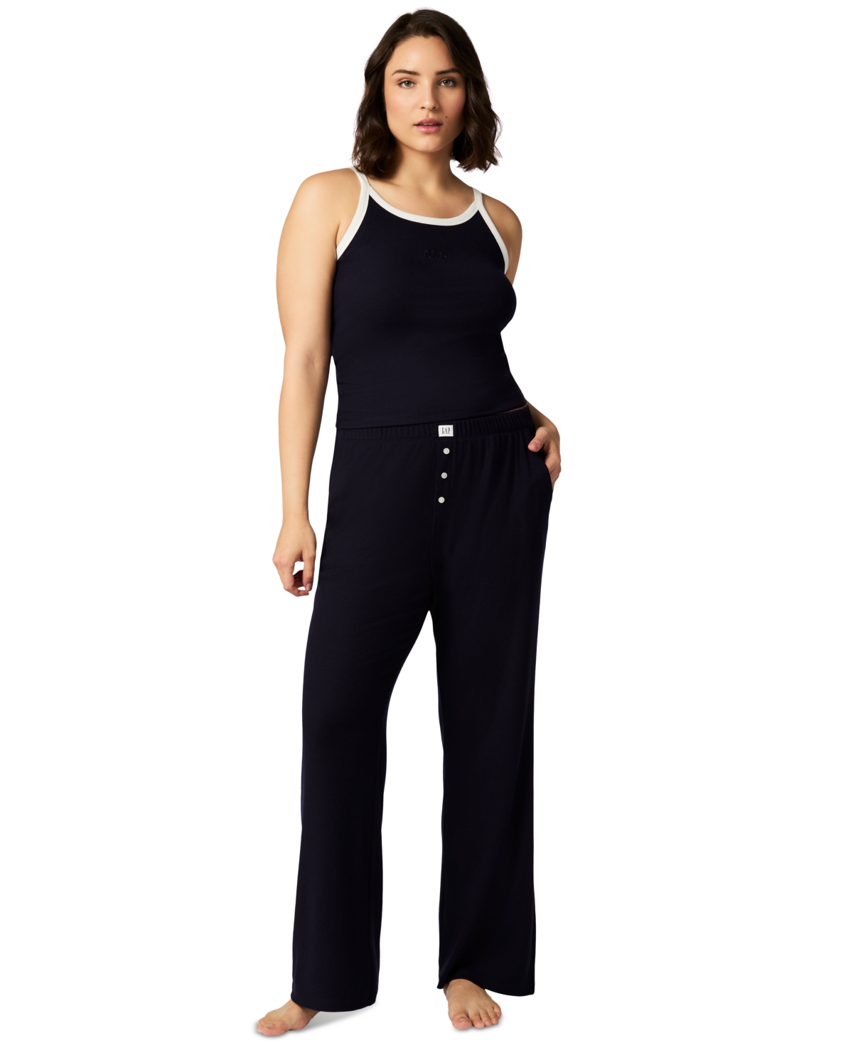 Shop Gap Women's Ribbed Mid-rise Lounge Pajama Pants In Navy