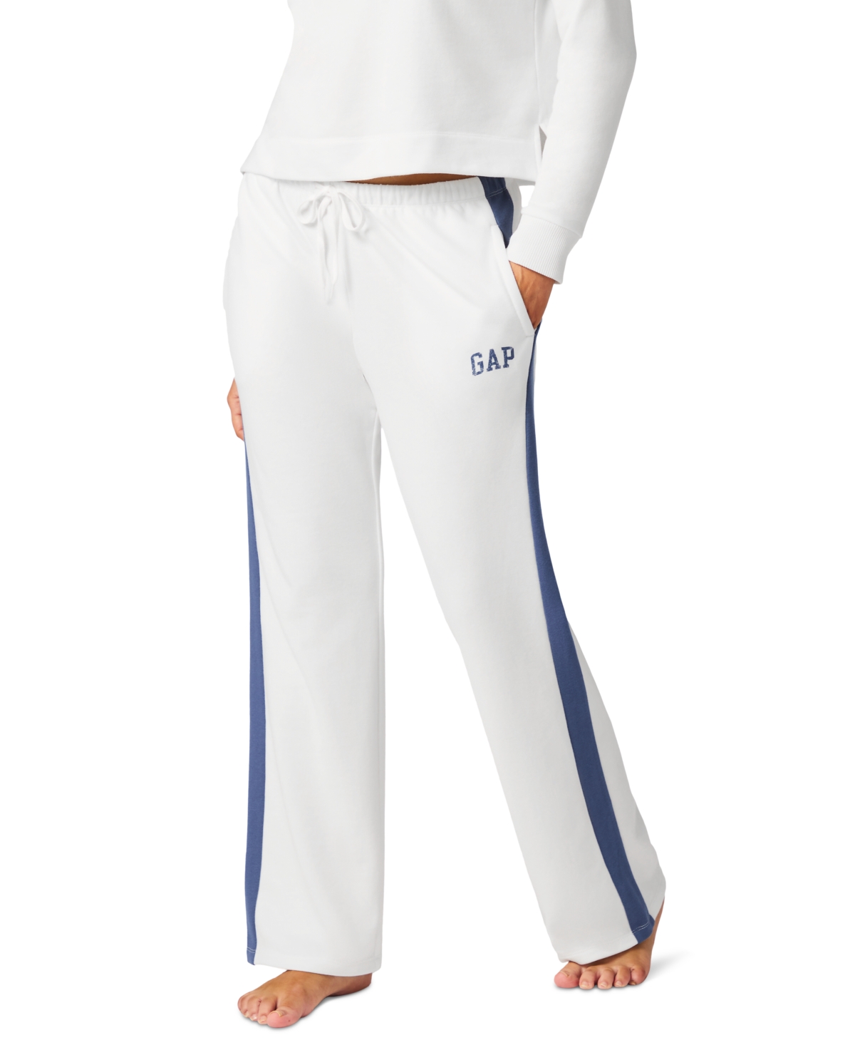 Shop Gap Women's Logo French Terry Drawstring Pajama Pants In White Colorblock