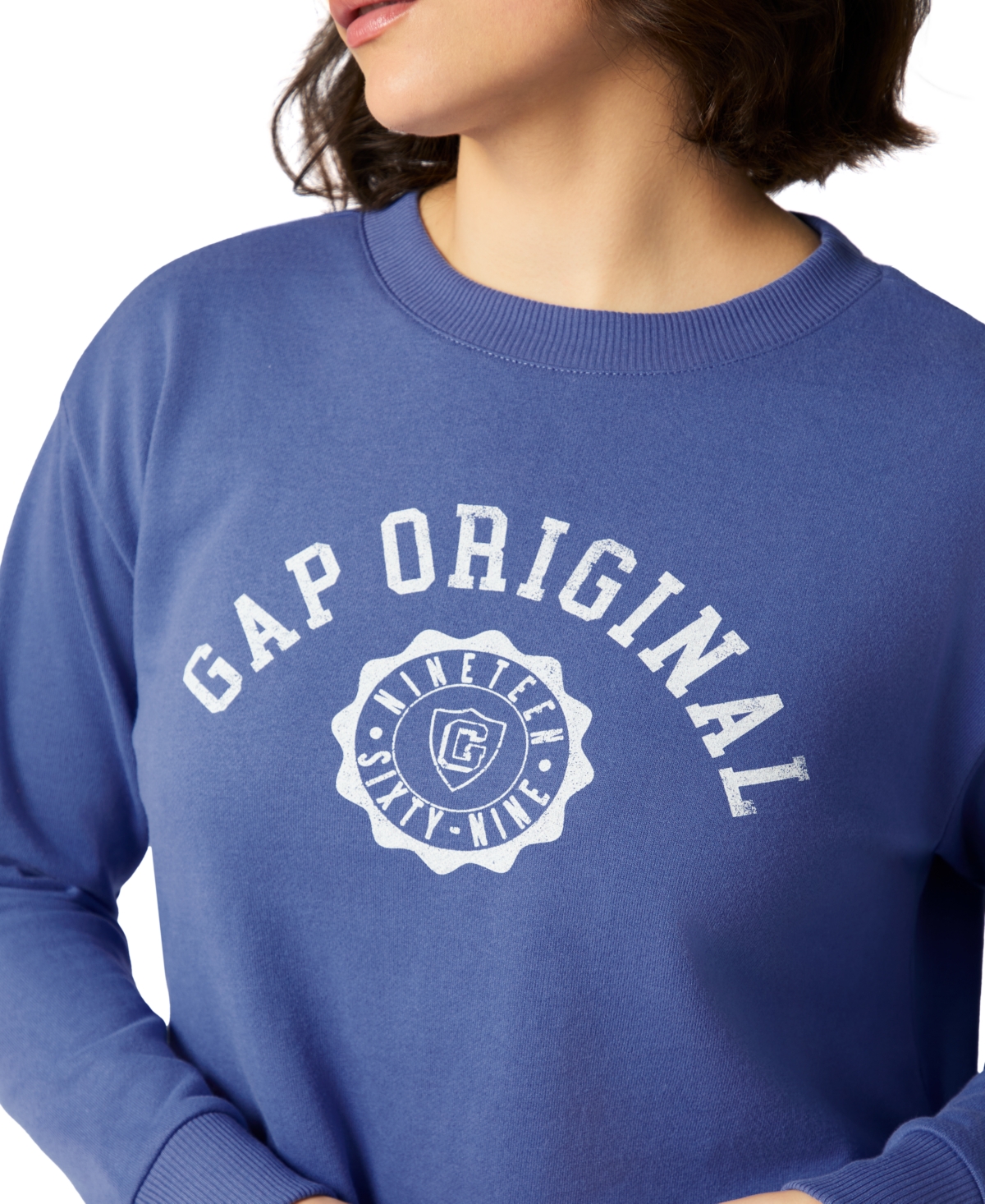 Gap Women's French Terry Crewneck Logo Pajama Top In Blue Colorblock