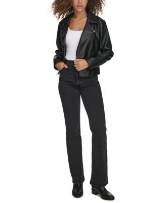Women's Faux-Leather Asymmetric-Zip Moto Jacket
