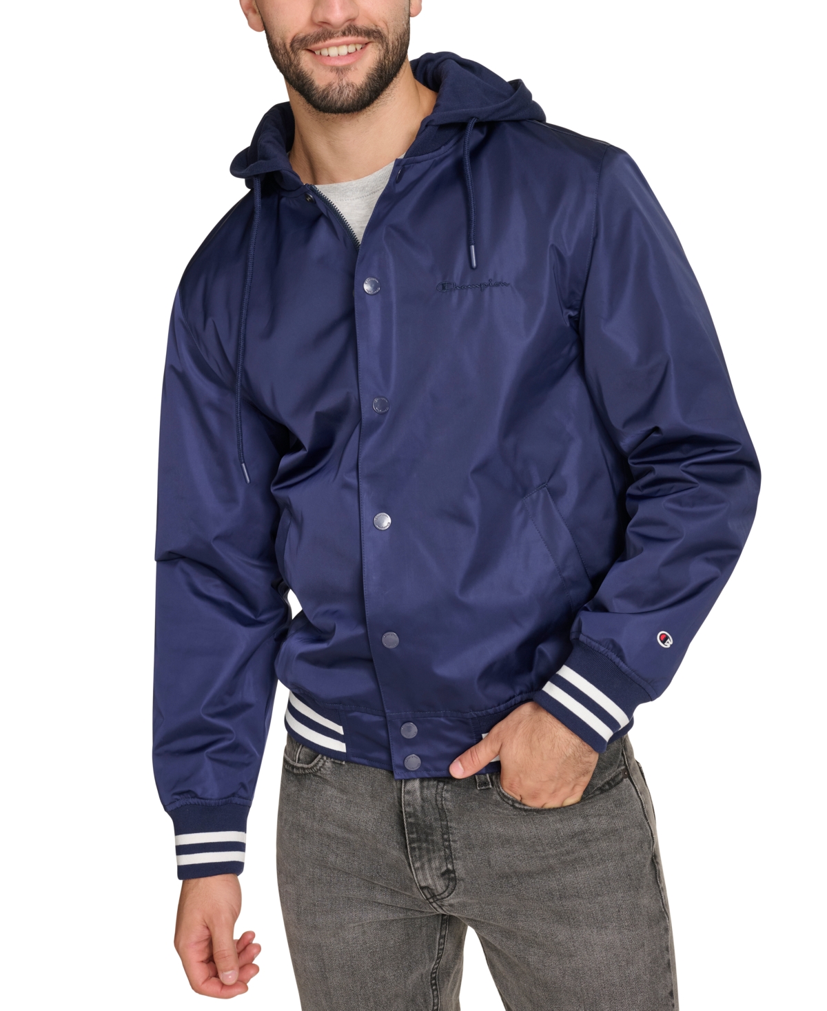 Men's Jersey Hood Varsity Bomber Jacket - Black